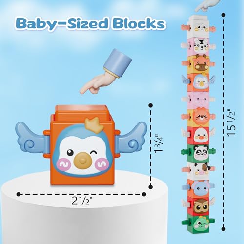Image of iPlay, iLearn Baby Stacking Toy, Toddler Animal Stacking Blocks Set, Infant Pressable Nesting Stackable Cubes, Montessori Sensory Learning Birthday Gifts for 18 24 Month 2 3 4 Year Old Boys Girls Kids