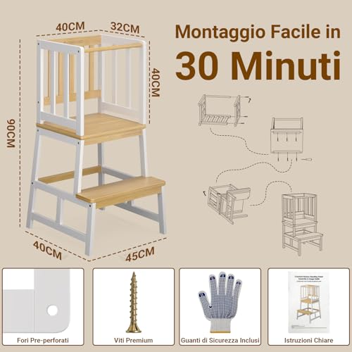 Cosyland Torre Montessoriana Bambini – Torretta Montessoriana A Forma Di “A” Con Pedana Centrale Rinforzata – Torre Montessoriana Da Cucina O Bagno, Convertibile In Doppio Sgabello - 4