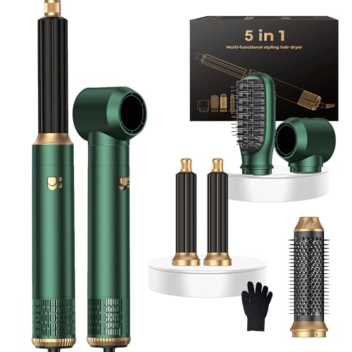 Image of 5 in ONE Hair Dryer Brush, Blow Dryer Curling Wand Hair Styling Tools Set, Hot Air Brush Round Brush Blow Dryer, Left&Right Styler 100-120V