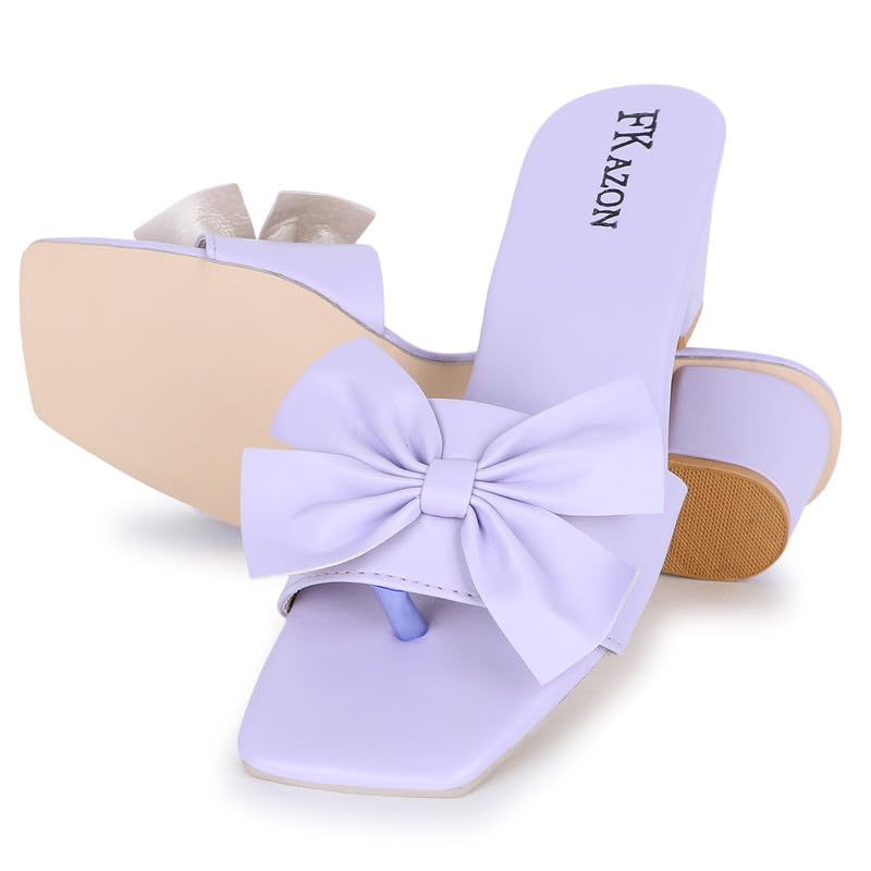 Image of Trendy Women's Leather Heels - Slip-On Block Sandals - FK 516 PURPLE HEEL P1