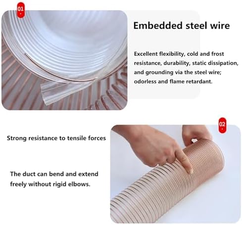 Flexible 1.2mm PU Dust Collection Hose - Heavy Duty Clear Duct for Woodworking & Workshop - 3.93-11.81in Diameter, 3.3ft/1m Length, Ideal for Exhaust & Particle Control