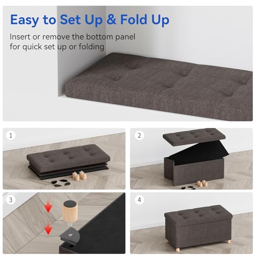 Image of BRIAN & DANY 30 Inches Folding Storage Ottoman Bench, Ottoman with Storage Bench for Bedroom, Living Room, Entryway, Foot Rest with Legs, Brown