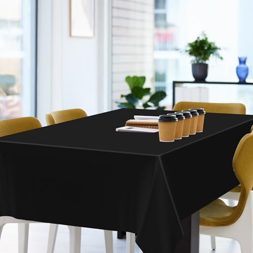 Image of 2 Pack Picnic Table Cover, 108 x 54 Inches Black Plastic Tablecloth, Decorative Black Rectangle Tablecloth Disposable Tablecover Party Table Cloth, Waterproof Decor Party Supplies for Outdoor Indoor