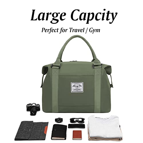 Sports Travel Duffel Bag for Women, Large Gym Tote Bag, Shoulder Weekender Overnight Carry On Bag with Trolley Sleeve, Workout Duffel Beach Bag Waterproof (Green)