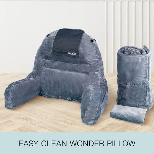 malu Extra Large Reading Pillow- Ergonomic Pillow- Back Pillow for Bed+ Rolling Mat for Neck Support- with Shredded Memory Foam- for Sitting Up in Bed, Couch or Floor