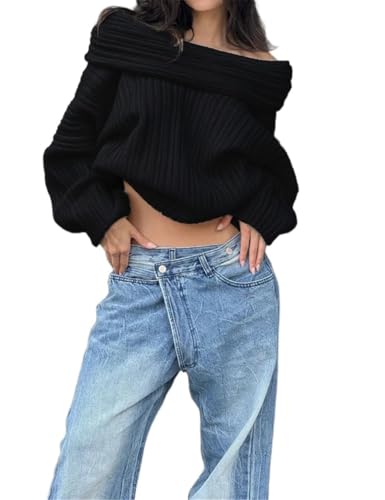Image of Women Off Shoulder Batwing Sleeve Oversized Chunky Sweaters (Free Size)