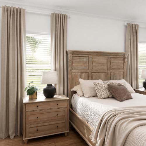 Image of Linen Textured Total Blackout Curtains for Bedroom 63 Inches Long, Oatmeal