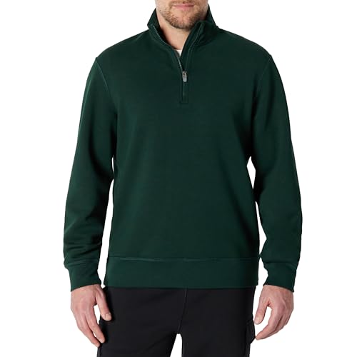 Image of Amazon Essentials Men's Active Sweat Relaxed-Fit Quarter-Zip Sweatshirt, Dark Green, M