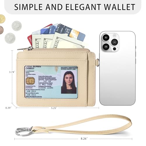 Image of SEAVILIA Small Wallet for Women Slim Wristlet Keychain Wallets RFID Credit Card Holder With Zipper Pocket, ID Window, Beige&Apricot, 5.25 x 3.74 x 0.39 inches, Pu Leather