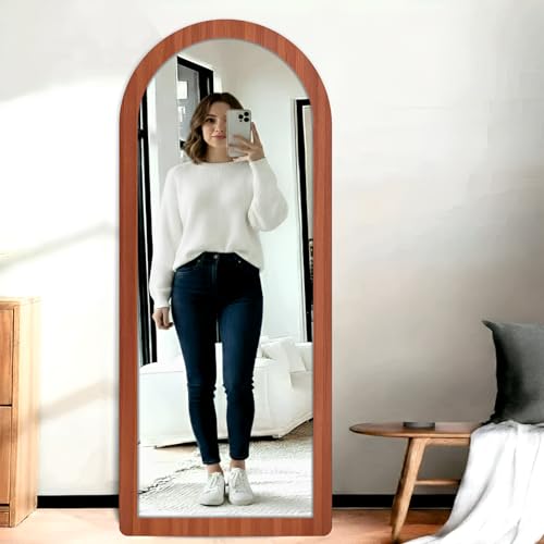 Image of Creative Arts n Frames 21 x 51 inch Full Length Dressing Chevel Long Fiber Wood Arch Framed HD Mirror Home Wall Living Room Decor Items (Umber Walnut Color Framed HD Arch Mirror)