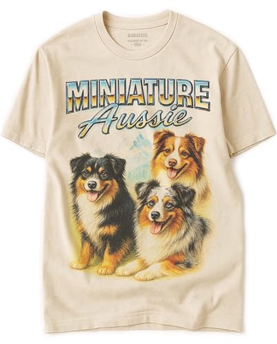 BABATEES Miniature Australian Shepherd Heavy Metal Tshirt for Dog Mom & Dad 100% Natural Undyed Cotton for Men & Women