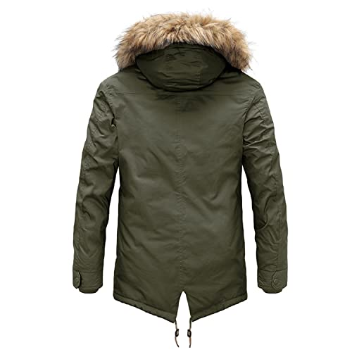 Lu's Chic Men's Winter Jackets & Coats Cotton Warm Plush Fleece Lined Slim Fit Long Parka Jacket with Detachable Fur Hood2
