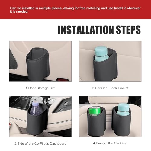 2 PCS Portavasos de Puerta para Auto en Cuero Negro miniatura 5