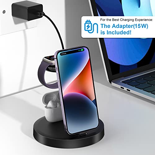 3 In 1 Charging Station, Oriemac Wireless Charger For Apple Watch Series 8/7/6/5/4/3/2/Se, Charging Dock Stand For Airpods Iphone 14/13/12/11/Pro/Pro Max/Xs/Xr/X/8 With 15W Adapter #TOP1