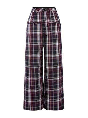 WDIRARA Women's Plaid Wide Leg Pants Casual High Waist...