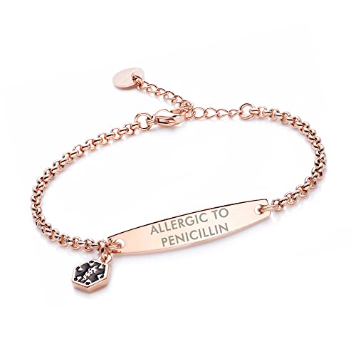 Linnalove - Pulsera Rolo de identificación médica para emergencias, para mujer, con cadena simple Cover