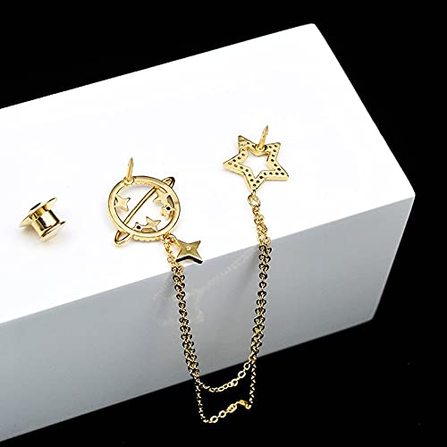 Brooch Fashion Planet Star Brooches Metal Chain Tassel Shirt Clip Coat Suit Lapel Pin Crystal Rhinestone Jewelry Corsage Accessories Bow Tie (Color : Silver) #TOP4