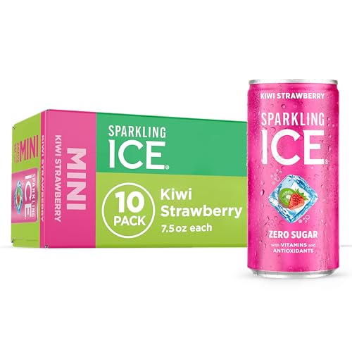 Image of Sparkling Ice Kiwi Strawberry Sparkling Water, with Antioxidants and Vitamins, Zero Sugar, 7.5 fl oz Mini Cans (Pack Of 10)