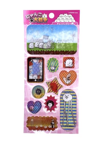 にゃんこ大戦争 シャカシャカシール ぷくぷくシール チェンジング ステッカー キャラ (チェンジング, ピンク)