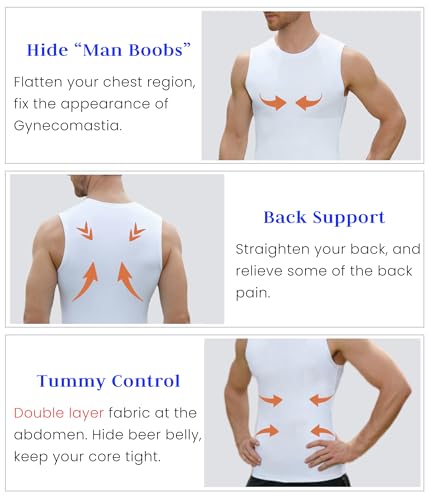 Image of Compression Shirt Men Slimming Body Shaper Vest Crewneck Workout Tank Top | Tummy Control Undershirts, Gynecomastia Compression Shirts, Back Support, Sleeveless Muscle Shirts, Shaping Tank Top