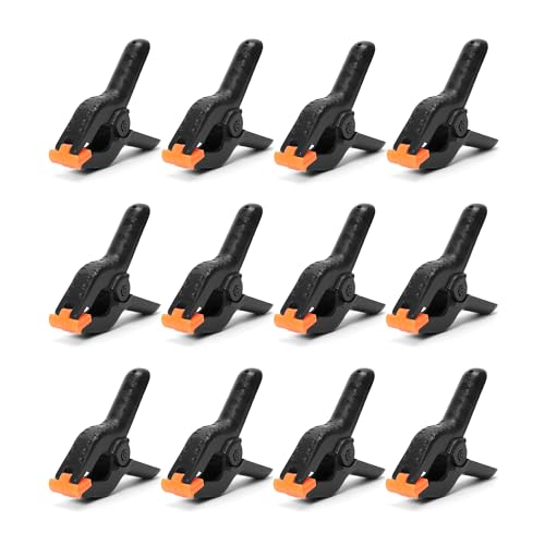 ECY Spring Clamps Heavy Duty 3.5 Inch 12 Pack - Plastic Rust Proof Clamps with Non-Slip Pads for Backdrop, Crafts, Woodworking, Photography | Multipurpose Holders for Tarps, Pool Covers & Gluing