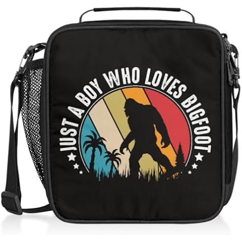 Bigfoot Kids Lunch Boxes, Sasquatch Insulated Lunch Bag for Kids with Adjustable Shoulder Strap and Water Bottle Holder Cover