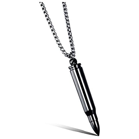 MONIYA Stainless Steel Bullet Shape Cremation Urn Necklace For Ashes Memorial Keepsake Jewelry, 21.65" Box Chain Cover