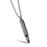 MONIYA Stainless Steel Bullet Shape Cremation Urn Necklace For Ashes Memorial Keepsake Jewelry, 21.65' Box Chain