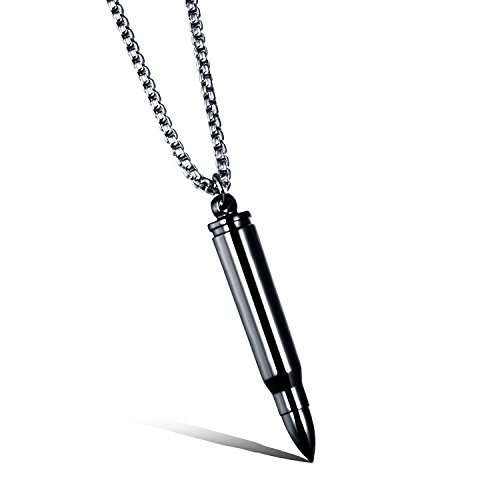 MONIYA Stainless Steel Bullet Shape Cremation Urn Necklace For Ashes Memorial Keepsake Jewelry, 21.65 Box Chain
