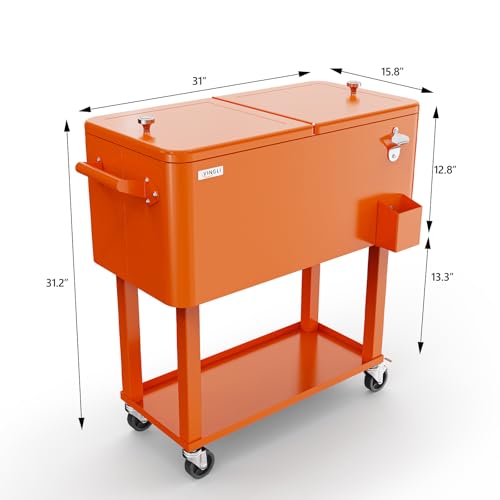 Image of VINGLI Rolling Ice Chest, Portable Patio Party Bar Drink Cooler Cart, with Shelf, Beverage Pool with Bottle Opener