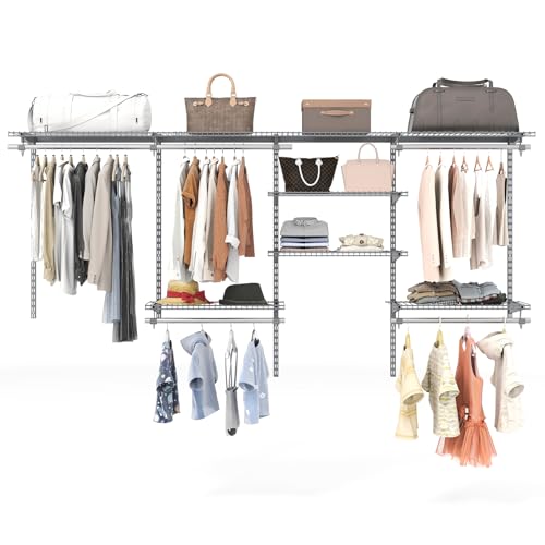 COSTWAY Système de Rangement de Placard à Fil Métallique 250 cm, Penderie Murale Extensible pour Placard 122-244 cm, 5 Tringles Murale, 7 Étagères Modulaires,...