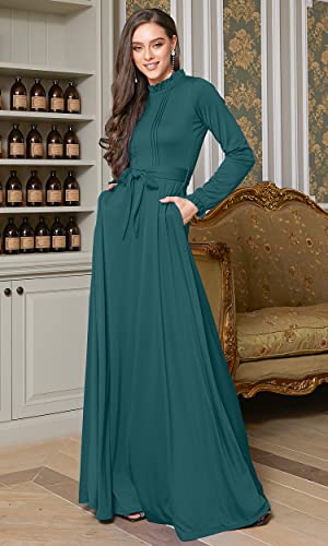 Image of KOH KOH Womens Long Sleeve Elegant Pockets Fall Winter Evening Maxi Dress