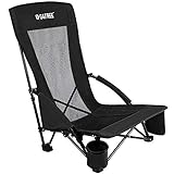 Folding Camping Beach Chair, Portable Outdoor Backpack Camping Chair, High Back Rest Patio Chairs with Carry Bag Heavy Duty 300lbs (Black)