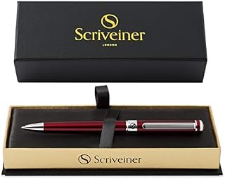 Scriveiner Deep Crimson Ballpoint Pen - Stunning Red Lacquer Luxury Pen, Chrome Finish, Schmidt Black Refill, Best Ball Pen Gift Set for Men & Women, Professional Executive Office, Nice Designer Pen