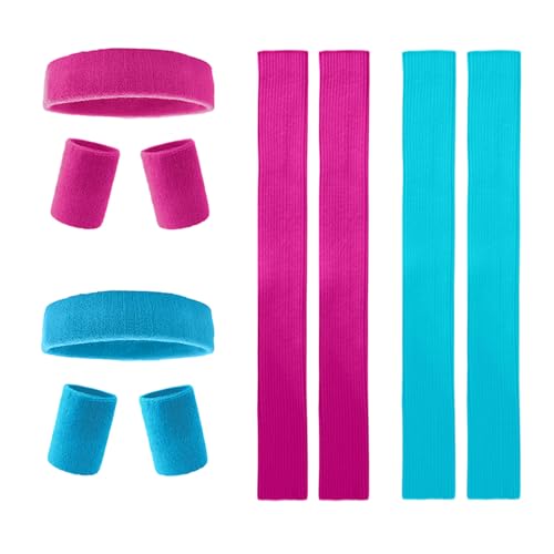 Image of v28 Neon Leg Warmers Set for women Headband Sweatbands Wristbands 80s 90s Pink Running Fanny 80's Plus Size Costumes Pack