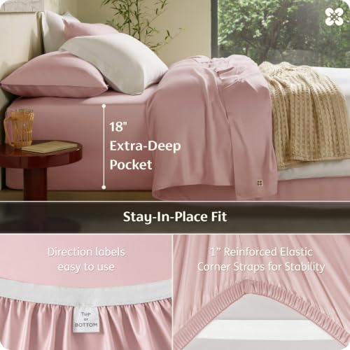 Image of Bedsure 100% Organically Grown Bamboo Viscose King Size Sheets Set | Cooling Bedsheets for Hot Sleepers | Luxury Silky Soft PureWoven | 18 inch Deep Pocket with Corner Straps | Oeko-Tex Certified [Pink]