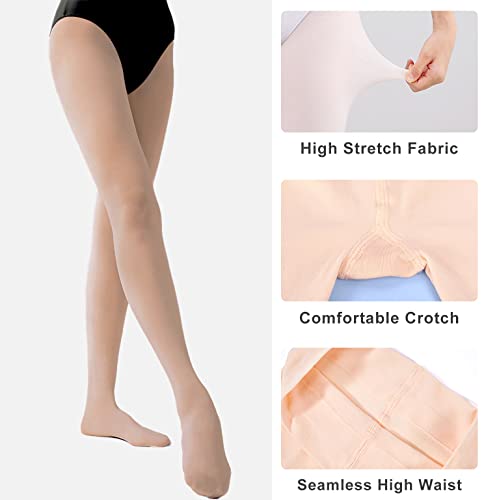 Danswan 2 Pack Girls Ballet Dance Tights Footless Convertible Transition Ballet Legging Stocking (Caramel, Child Age 8-10) #TOP5