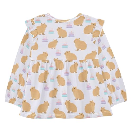 Capybara Birthday Cake Q Girls Shirts Cotton Long Sleeve Ruffle Toddler Tee Tops2