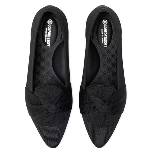 Image of Frank Mully Women's Casual Loafer Flats Slip On Loafer Shoes Comfortable Knit Flat Shoes Classics Pointy Toe Loafer Flats,for Work,Travel