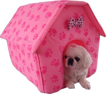 New Pink Paw Prints Collapsible Pet Dog Puppy Cat Kitten Bed Shelter House -Medium