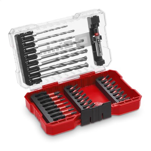 Original Einhell M-CASE Set de 33 embouts de 25 et 50 mm, forets à pierre résistant aux chocs (forets à pierre, porte-embout de 60 mm, y compris boîte de rangement)