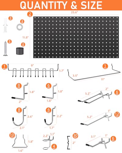 Incly 100Pcs Black Pegboard Wall Organizer Kit, 24X24 Inch Metal Pegboard Panels Utility Tool Organizer With Hooks & Paper Towel Holder thumb #2