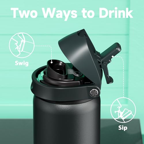 Image of 32 oz Insulated Water Bottle for Sports: Meoky Stainless Steel Water Bottle with 2-in-1 Straw and Spout Lid - Leak Proof, Cold for 24 Hours, Protective Silicone Base, BPA-Free for Gym, Foggy Tide