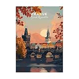 SHINERING Póster De Viaje Con Impresiones De Praga, Atardecer, Paisaje Marino, Ciudad, Olas Del Mar, Puesta De Sol, Arte De Pared, Lienzo, Pintura, Decoración Del Hogar, Tamaño A8 21X30Cm Sin Marco