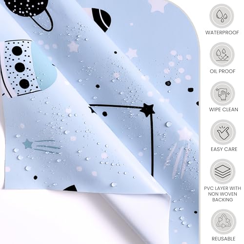 KP HOME Blue PVC Table Cloth Wipe Clean Tablecloth for Kids - Rectangular 78.7"x 55.1" - 200x140cm Waterproof and Wipeable Plastic Table Cover in Space Rocket Pattern for Children - Indoor Vinyl Oil - Image 5