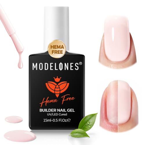 Image of modelones Builder Nail Gel Barely Pink HEMA-Free Builder Color Gel Polish | 8-in-1 Sheer Pink Strengthener Rubber Base Gel Polish for Nail Extension, Natural Apex, Self-Leveling, U /V Cured Home Salon