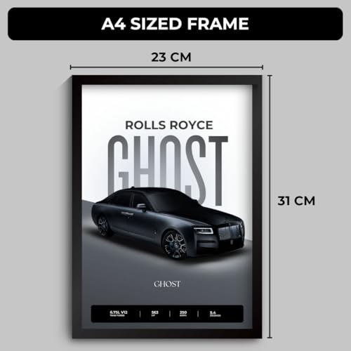 Image of Rolls Royce Ghost Poster | Framed Poster of Rolls Royce Car A4 Sized (31 x 23 cm) for Wall, Gift for Boys, Car Posters | Supercar Luxury Frames Hanging, Room Decor, Gifting | RR Ghost (F 080)