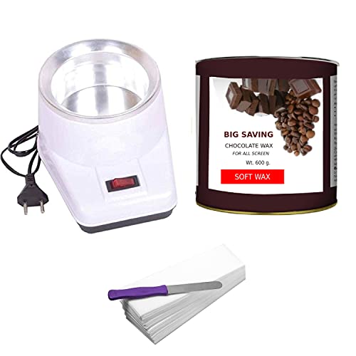 Image of Wax Kit Waxing Kit Wax Heater, Chocolate Wax(550 gm) Wax Strips 30 pc, Wax Spatula (Knife), Wax Machine, Wax Heater for Women (Pack of 4) (chocolate wax 550gm)