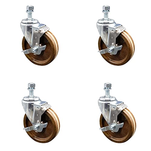 High Temperature Phenolic Swivel Threaded Stem Caster w/Roller Bearing Set of 4 w/5