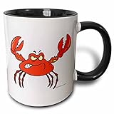 3dRose Funny Angry Crabby Red Crab Two Tone Mug, 11 oz, Black/White